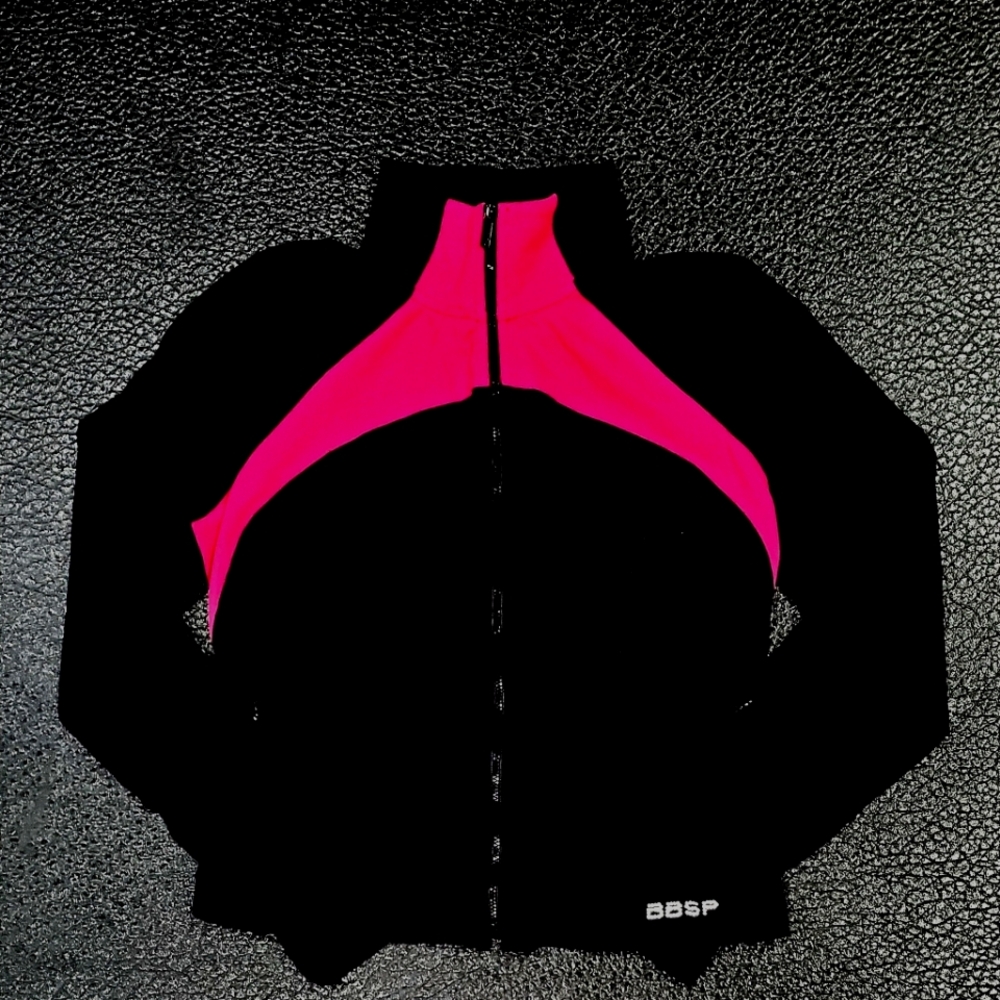 Bebe Sport Crystals Logo Black/Sangria Full Zip Cropped Jacket- Medium.
